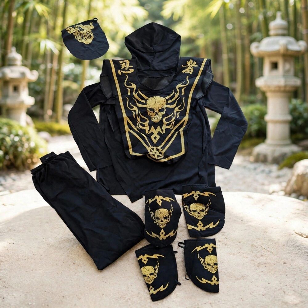 Fun World Skull Ninja Costume Dekuxe Kids Large Boy 10 12 Halloween 8 Piece C251
